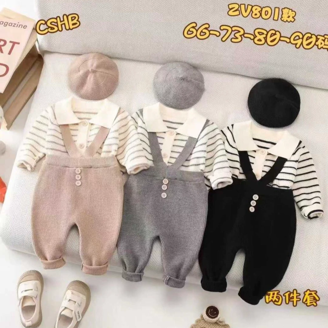 婴幼儿针织套装洋气条纹韩版长袖秋冬