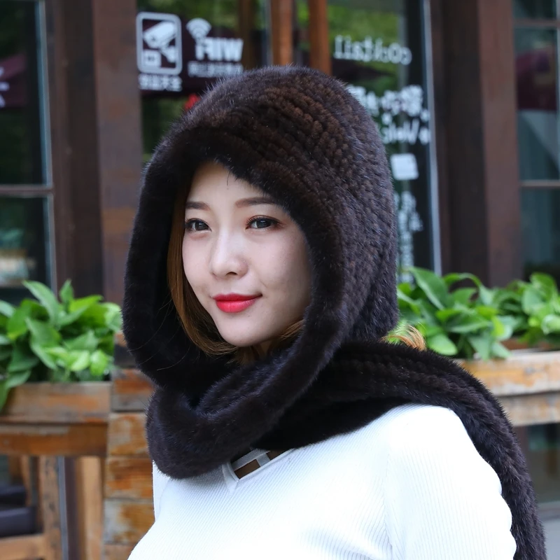 皮草帽子女士进口水貂编织帽子一体风雪帽秋冬貂毛水貂皮草