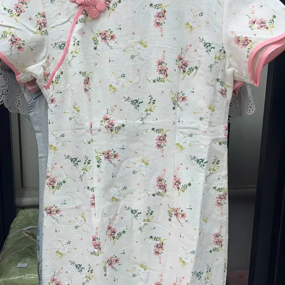 【1669 白色 葫芦扣小碎花】网红气质百搭款淑女显瘦旗袍