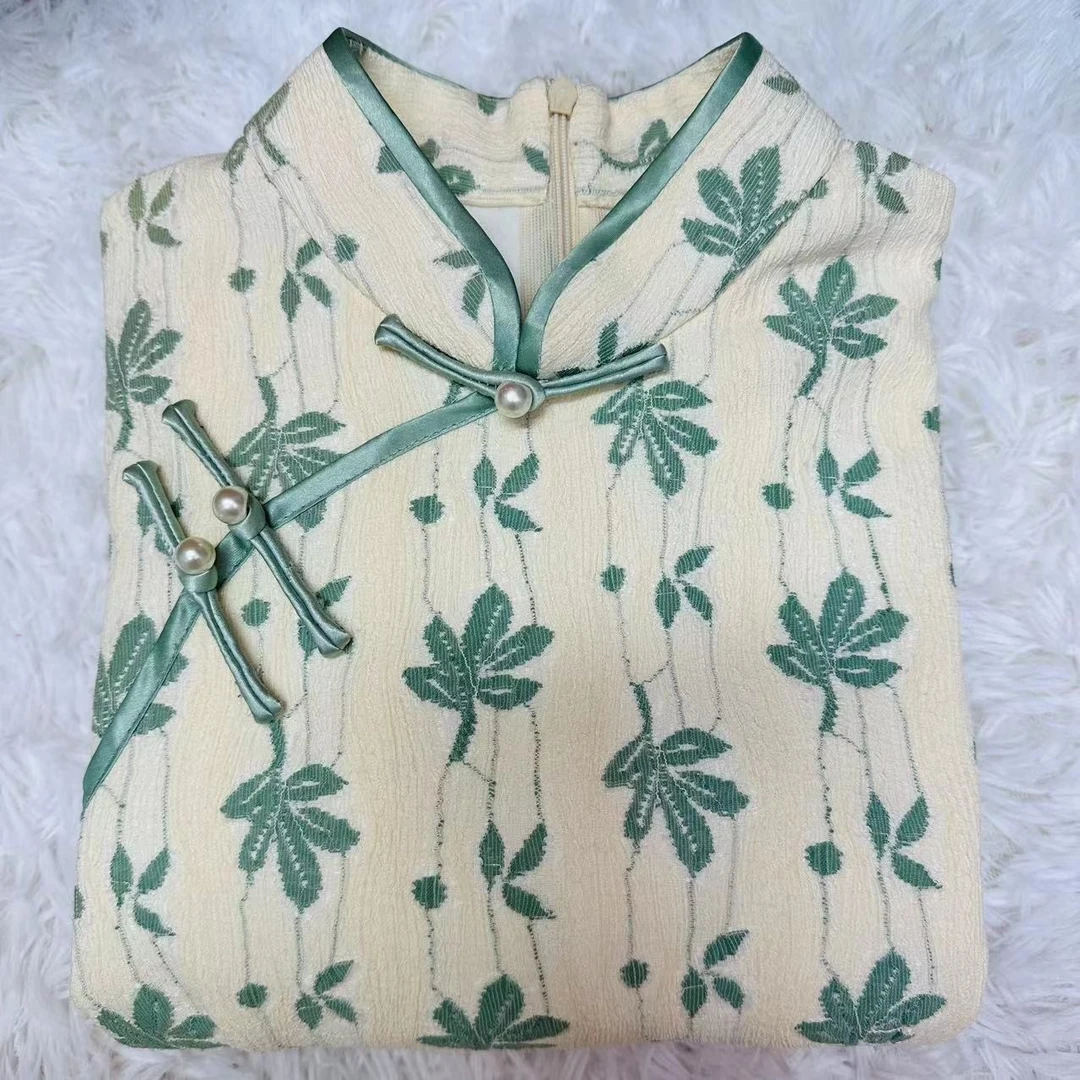 【241绿色枫叶】薄绒！不是厚绒哦！淑女显瘦旗袍