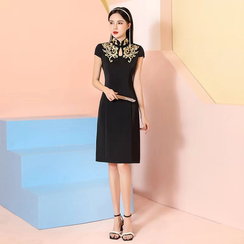【460黑色刺绣滴水领】气质百搭款淑女日常春夏秋可穿旗袍