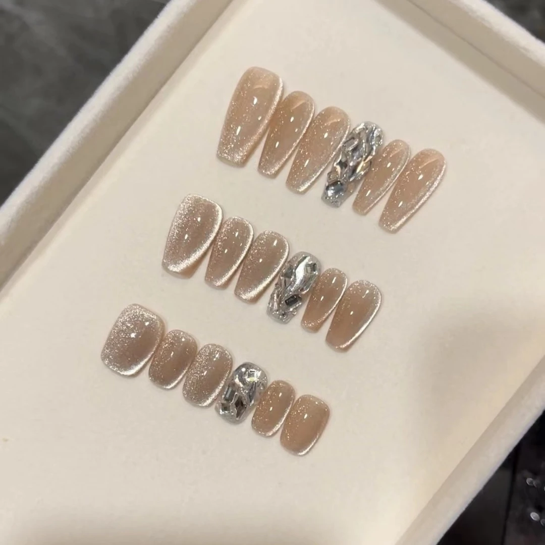 【曼珠沙华十二指】手工穿戴式猫眼堆钻夏日显白ins风美甲可拆卸