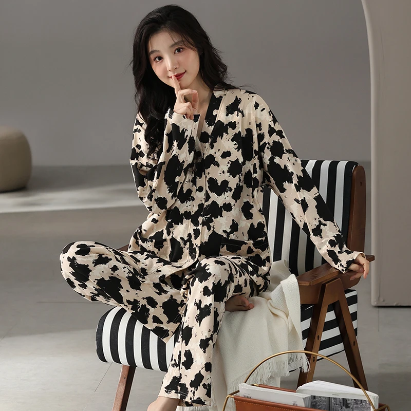 秋冬新款甜美简约睡衣长裤舒适女生时尚长袖宽松套装可外穿家居服