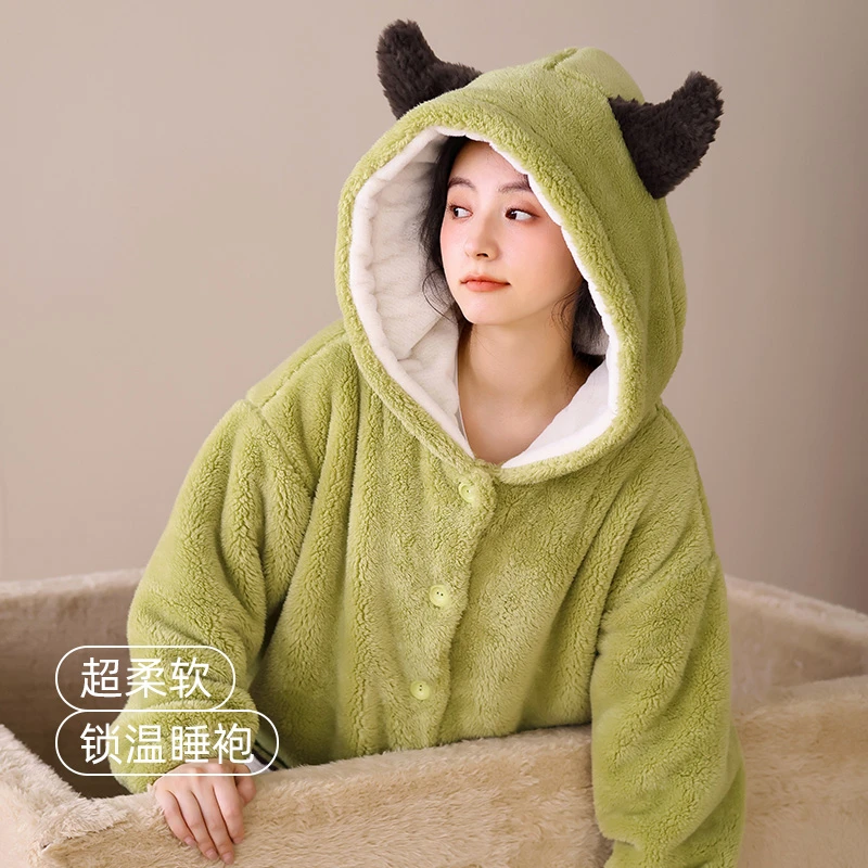冬天新款加绒加厚女生睡衣宽松轻奢时尚舒适简约套装可外穿家居服
