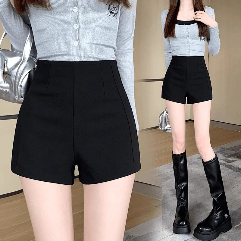 【420G】黑色短裤女秋冬外穿a字大码爆款2024新款西装高腰显瘦热裤.