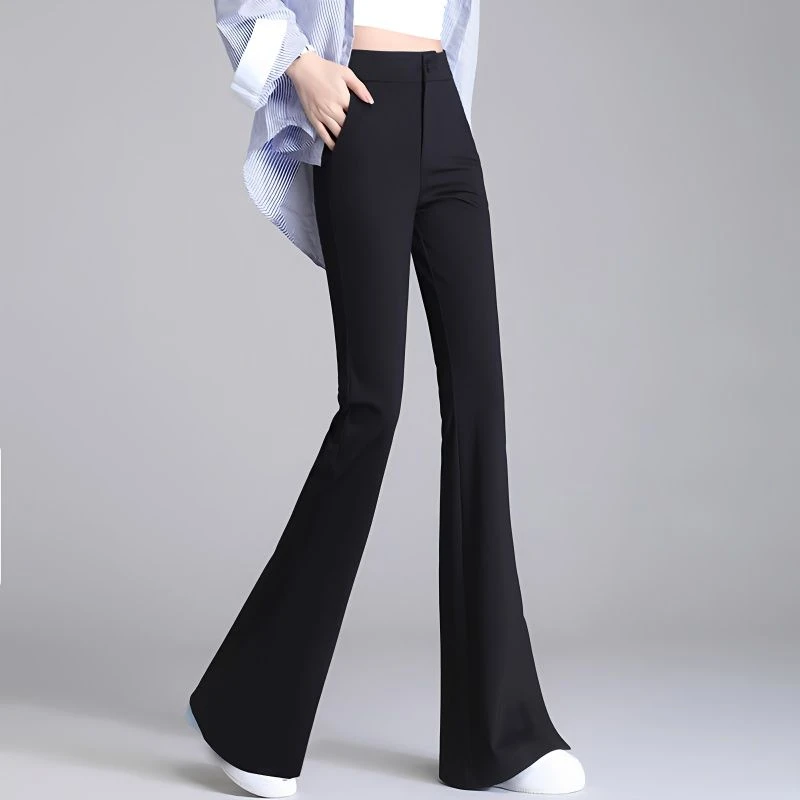 黑色修身微喇裤女秋季新款高腰显瘦休闲拖地裤收腹提臀西装马蹄裤
