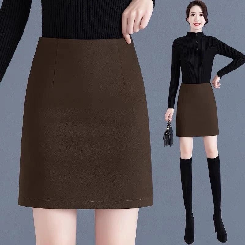 2024秋冬新款毛呢短裙女高腰百搭显瘦a字包臀裙一步裙呢子半身裙