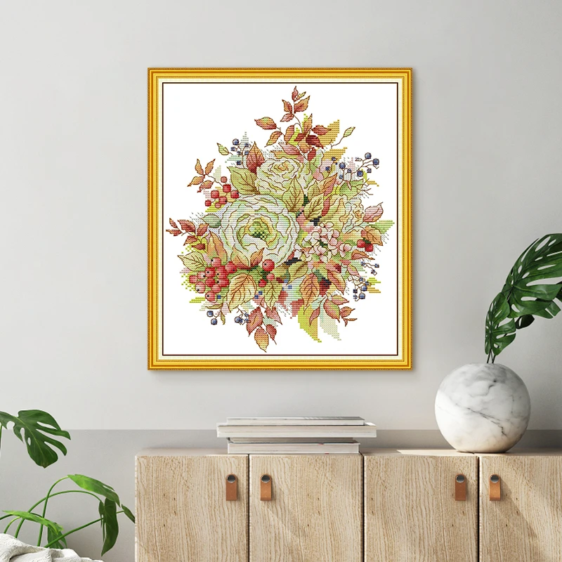 NKF NEEDLE KUNG FU 十字绣秋天的花束1客厅书房装饰自绣刺绣套件