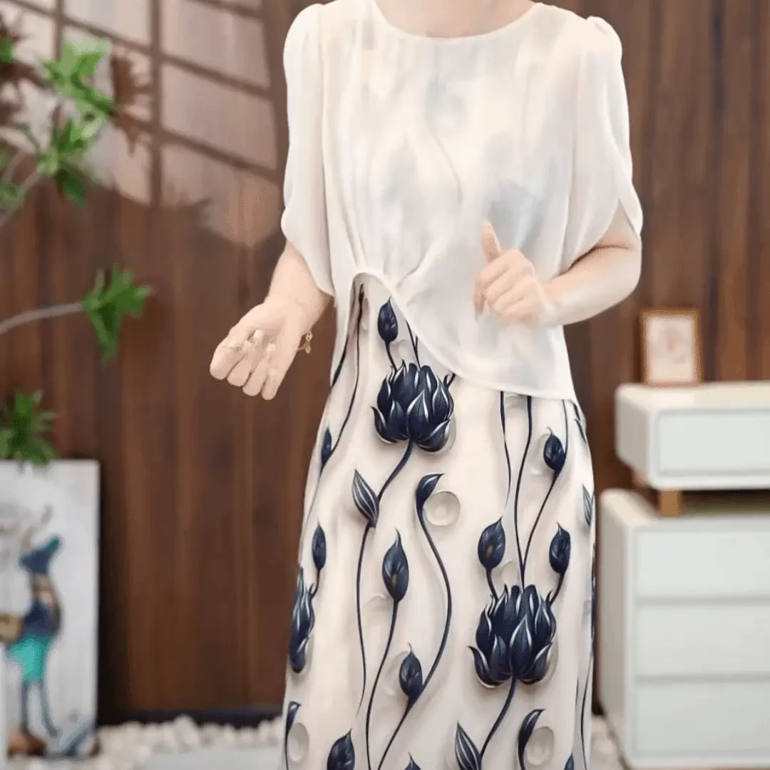 新款百搭裙子时尚女设计感两件套提花印花复古女士百搭气质洋气裙