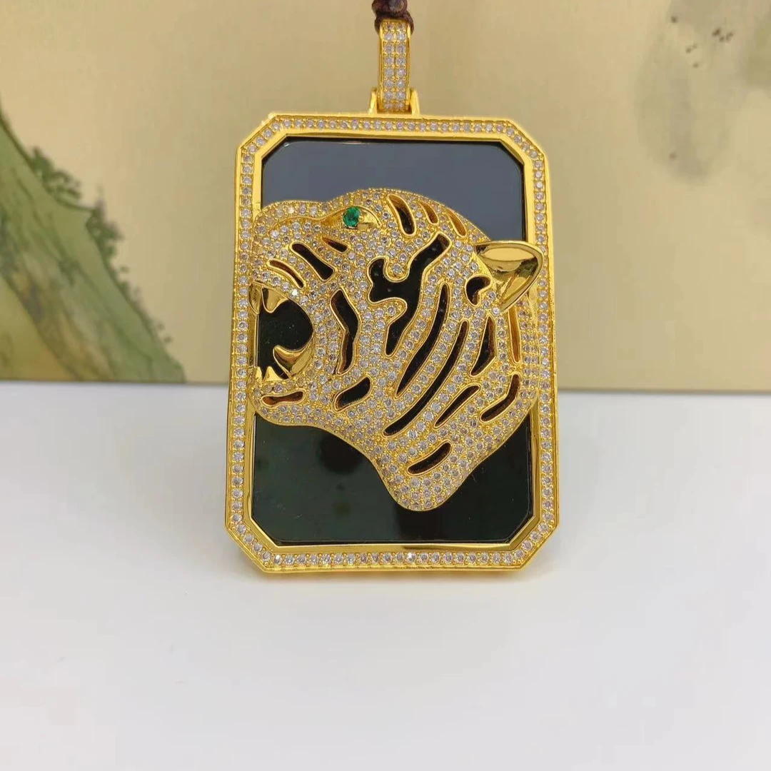 【嘉鸿】和田玉 墨玉霸气金色虎牌 带鉴定证书  赠绳子