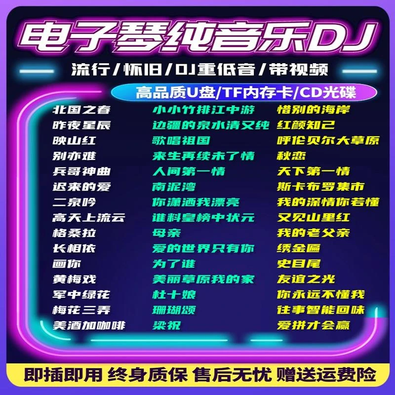 车载电子琴音乐u盘无损音质经典纯音乐dj笛子架子鼓萨克斯CD光盘