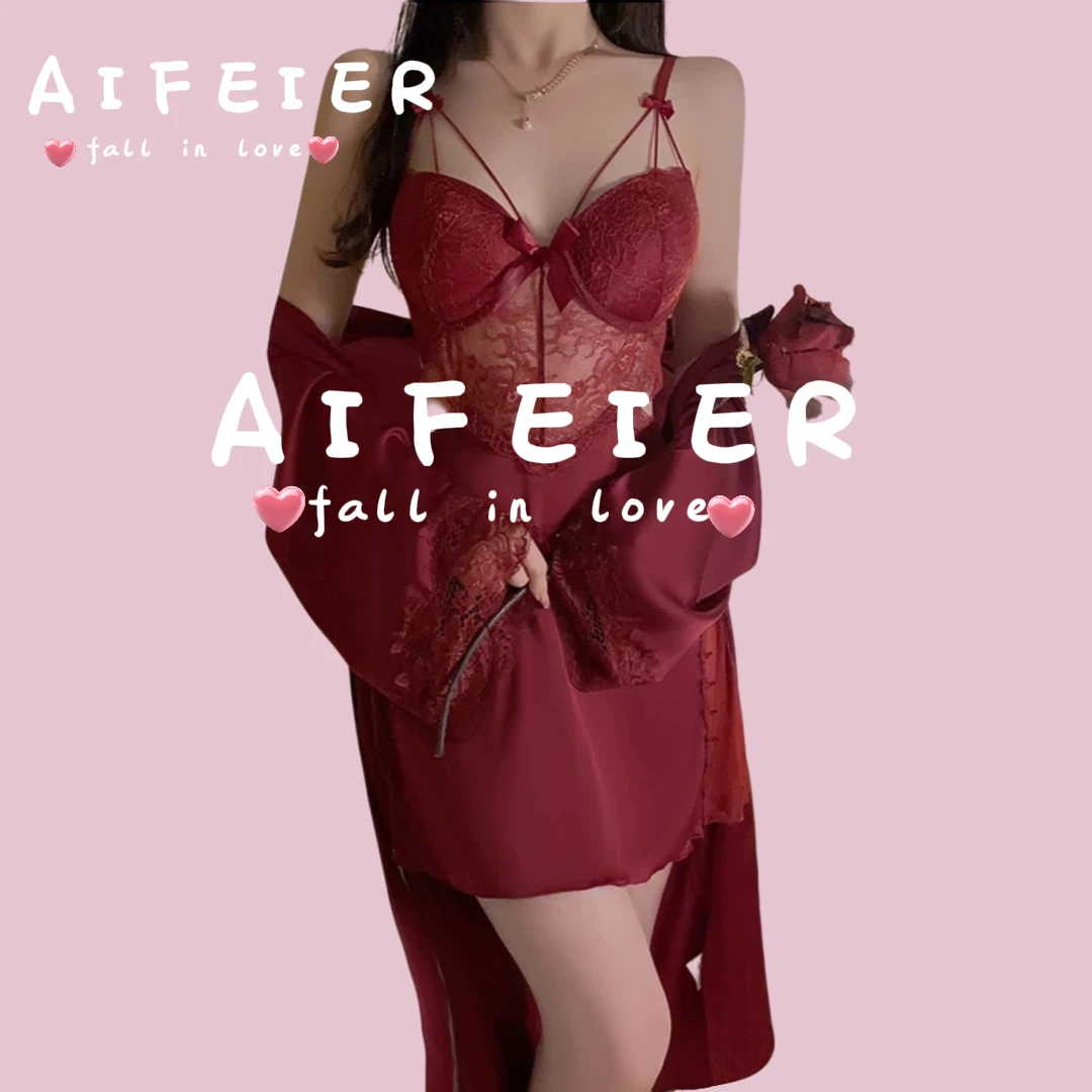 AIFEIER[法式女王]显瘦大钢圈蕾丝吊带短裙女轻奢露背睡裙