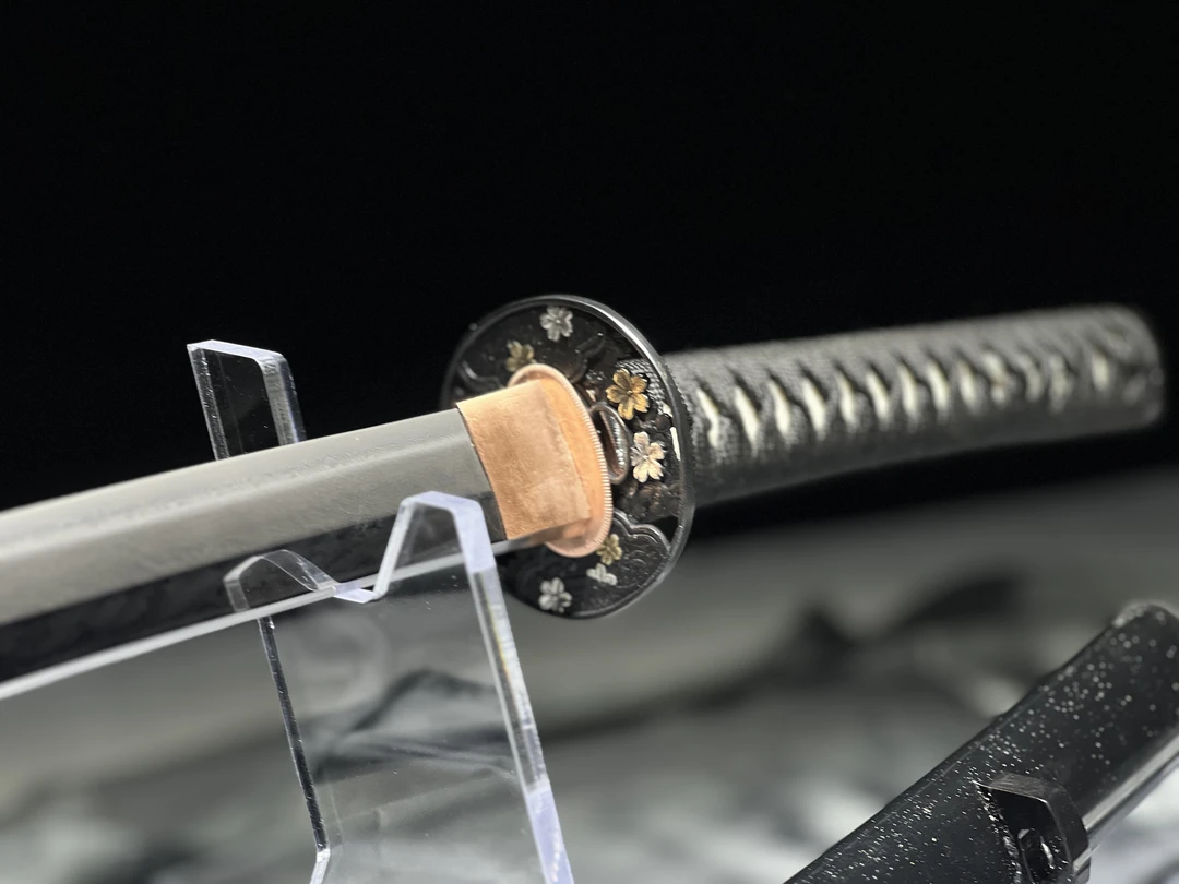 大马士革羽毛纹三色研纯铜鎏金银精修滤目手工刀夹未开刃