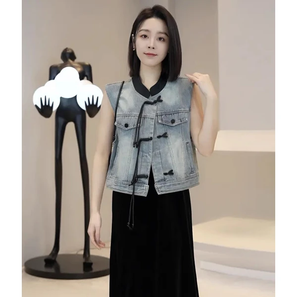 早春秋季新中式牛仔马甲外套女款夏季2024新款小个子外搭短款上衣