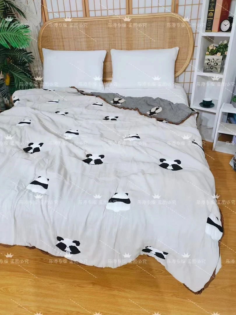 处理幕古定制十层可机洗泡芙纱布被加厚大熊猫.会起小毛球
