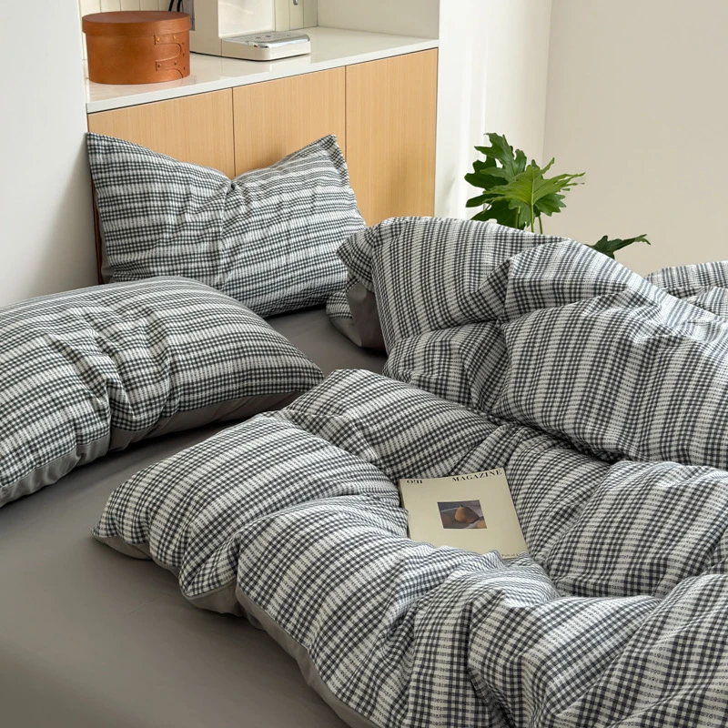 【洋盛家纺】全棉色织水洗棉床上用品纯棉提花被套床单四件套