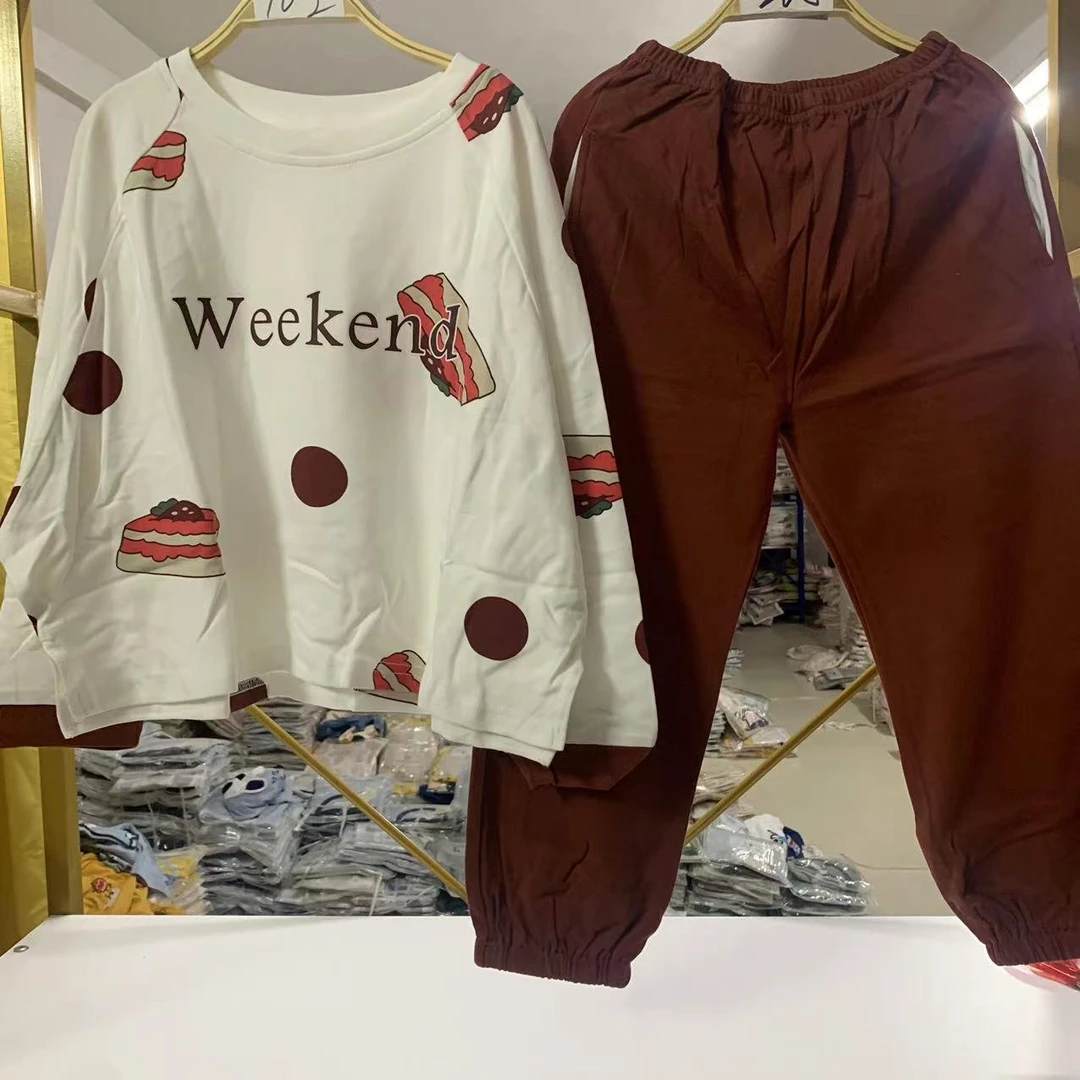 春秋长袖纯棉女童睡衣圆领套头女大童女宝宝秋冬睡衣蛋糕