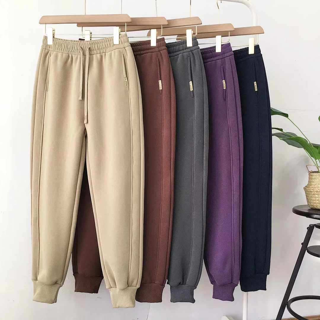 冬季加绒卫裤新款潮流时尚松紧腰穿搭束脚卫裤保暖伦裤休闲外穿