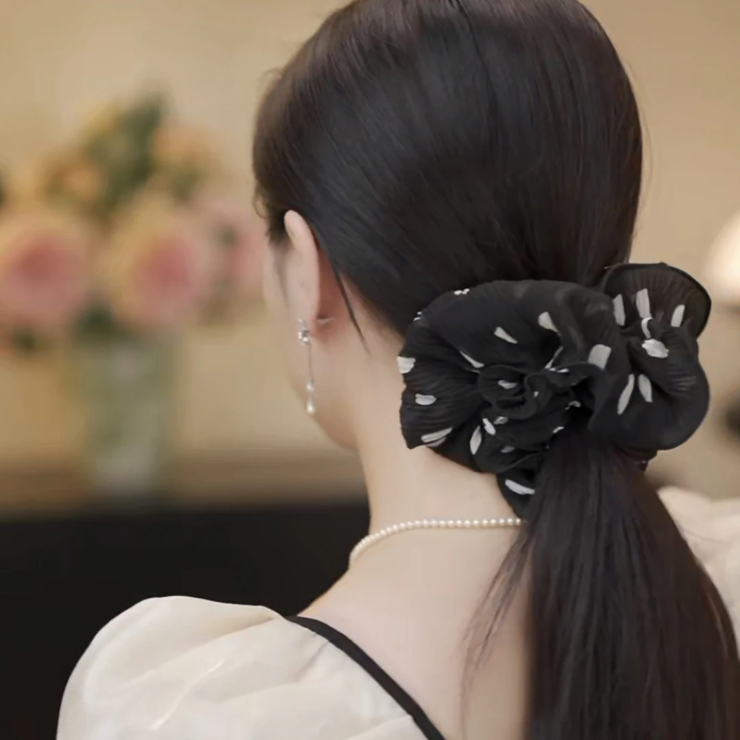 夏季新款高级气质纱纱黑白发圈大肠发圈FQ025