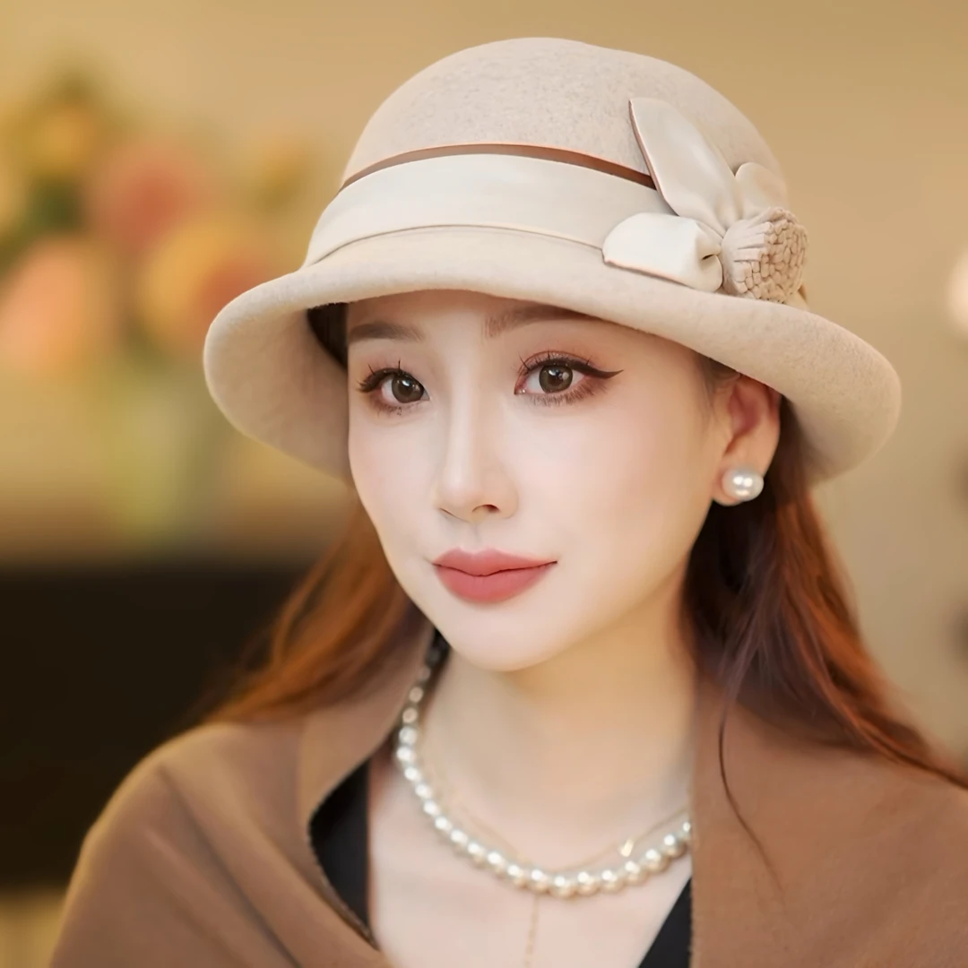 MZ064赫本风羊毛呢贝雷帽画家帽贵妇名媛秋冬盆帽礼帽