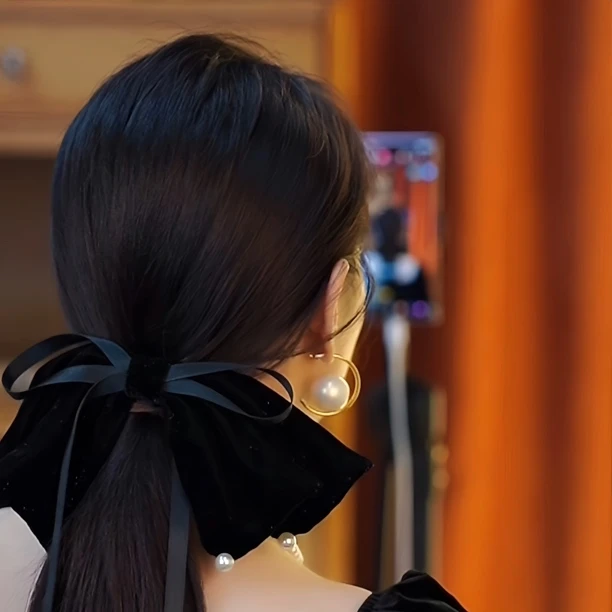 【仙儿】丝绒蝴蝶结气质网红发夹飘带弹簧夹发夹