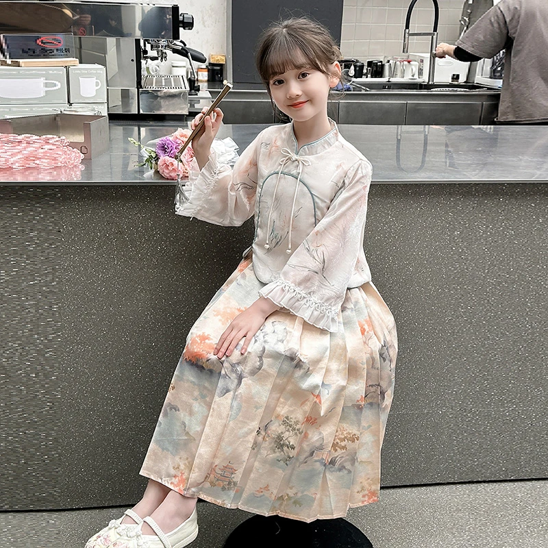 2024新款女中大童马面裙国风汉元素新中式套装儿童汉服春夏2401