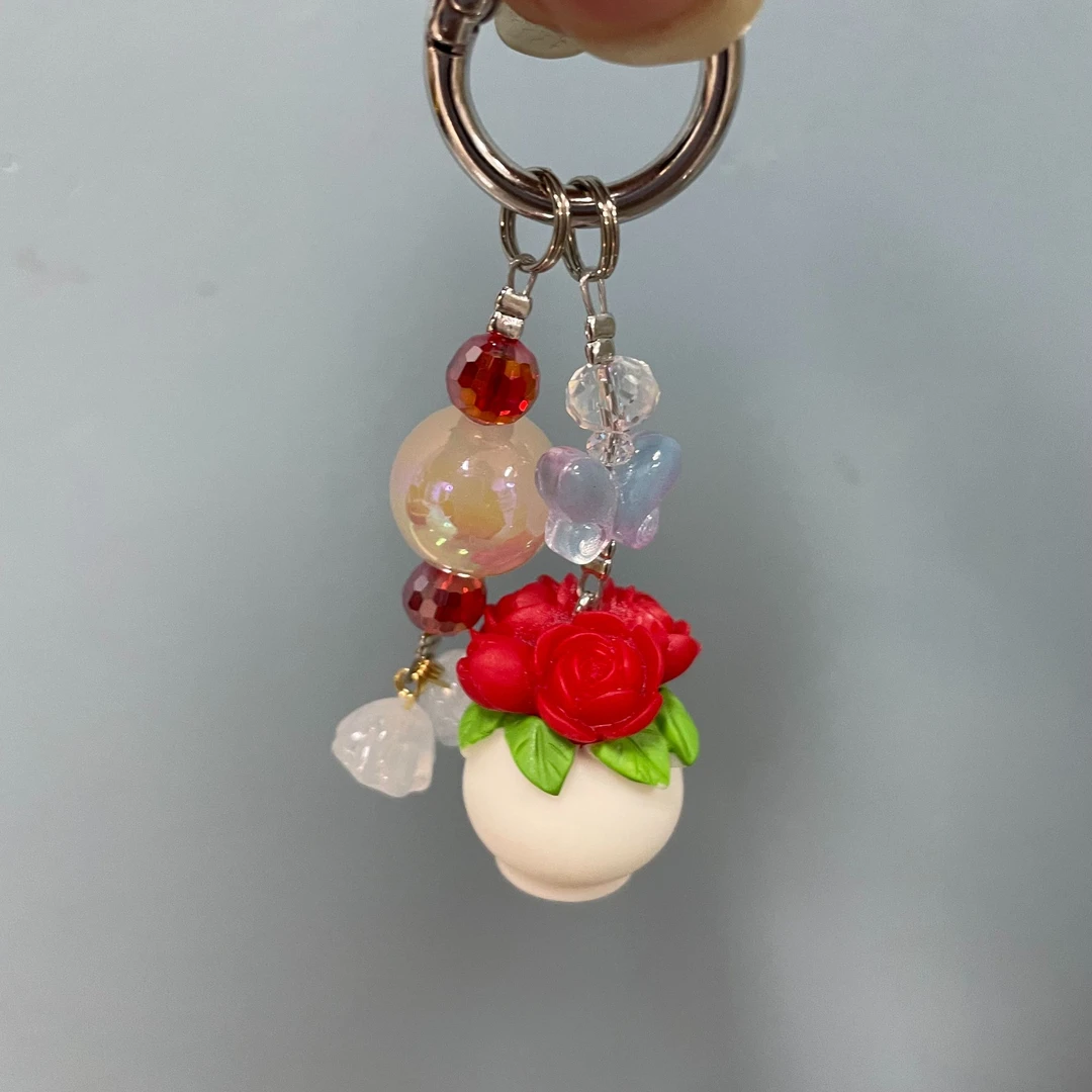 红玫瑰盆栽手机坠D213