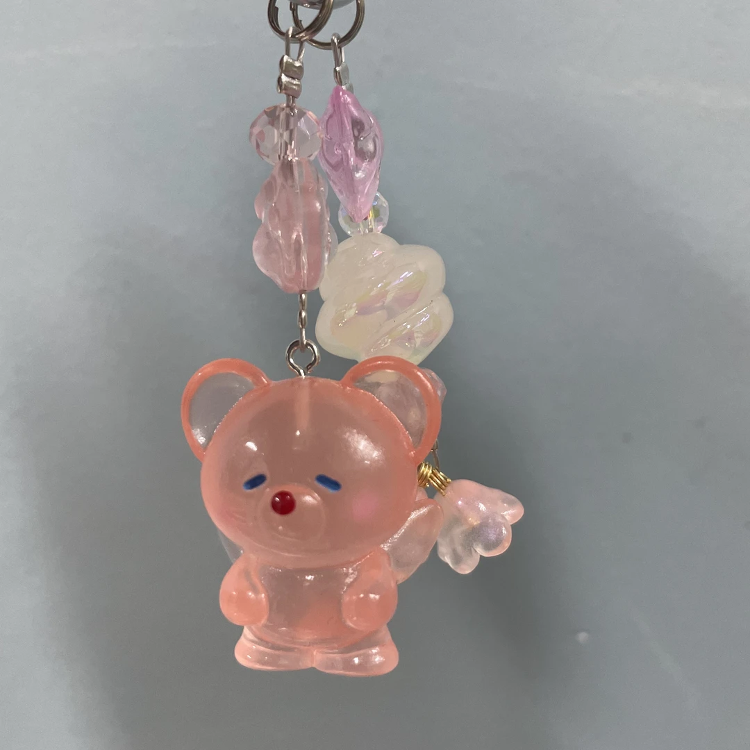 夜光粉色天使熊手机坠D262