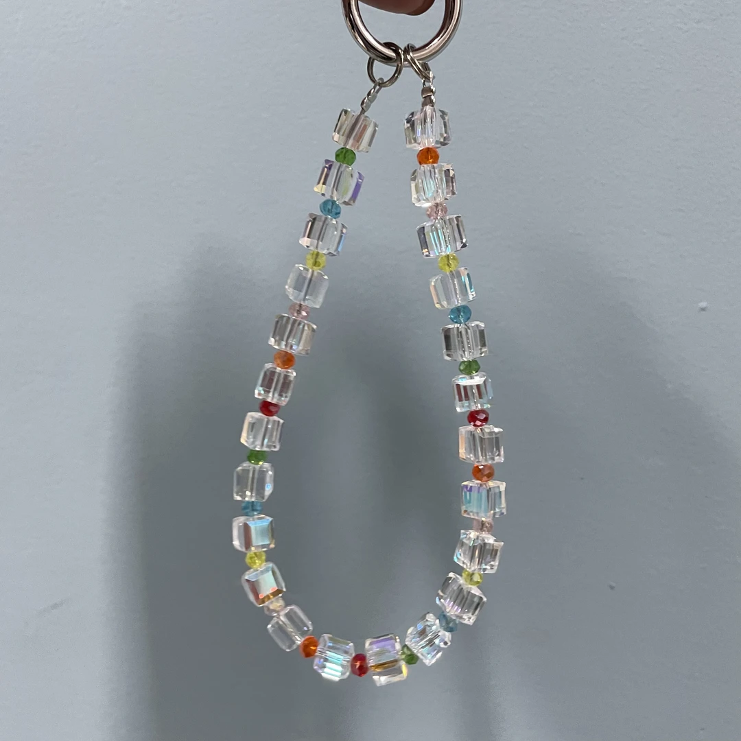 白方糖彩珠款手机链H145