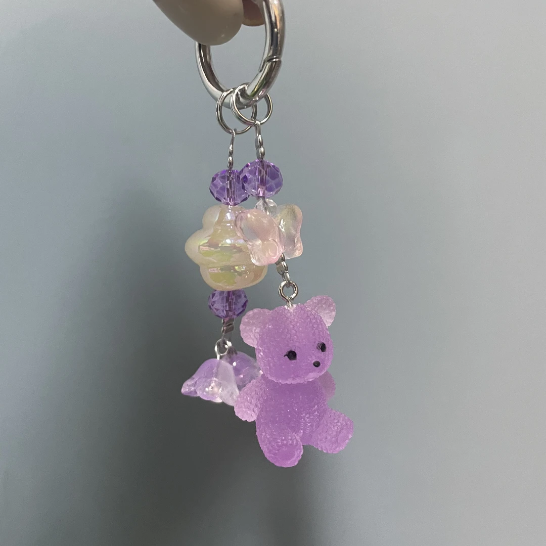 紫色夜光泰迪熊手机坠D680