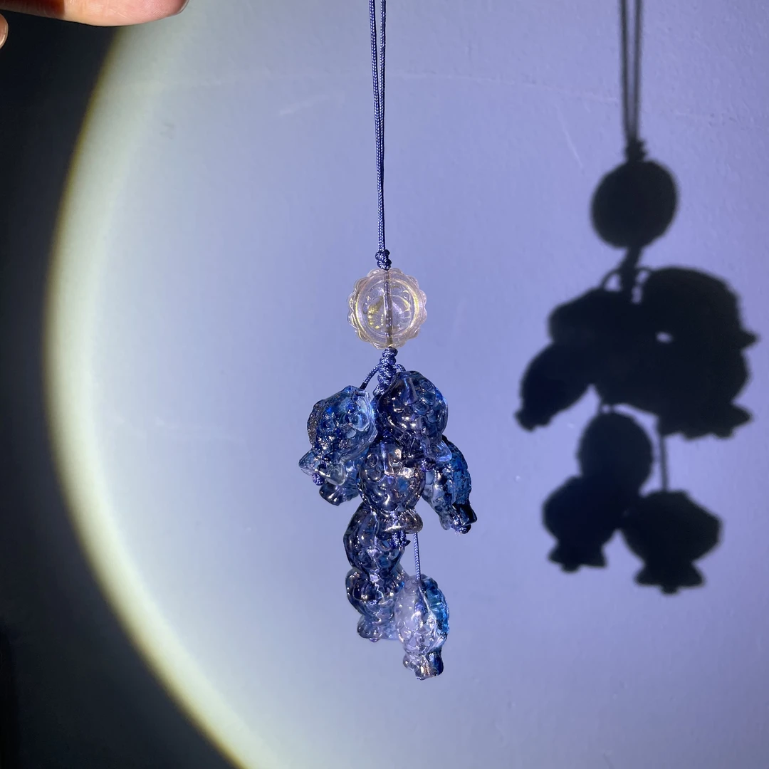 编织绳编蓝色一串鱼手机坠C806