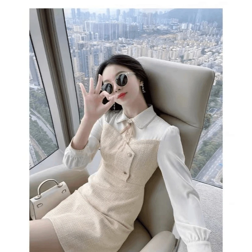 3078品牌女装秋装2024年长袖女装收腰裙轻熟风连衣裙