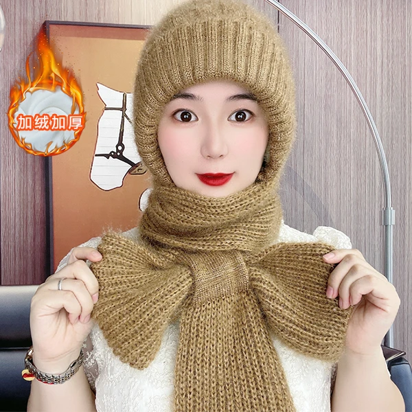 【正品保障】秋冬松鼠绒帽子围巾一体风雪帽 加绒加厚 护耳护颈防寒