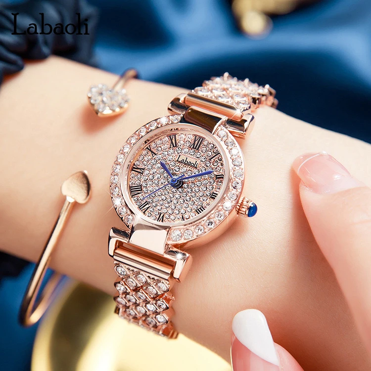 新款女士手链表满天星满钻气质玫瑰金女表防水镶钻款手表女士腕表