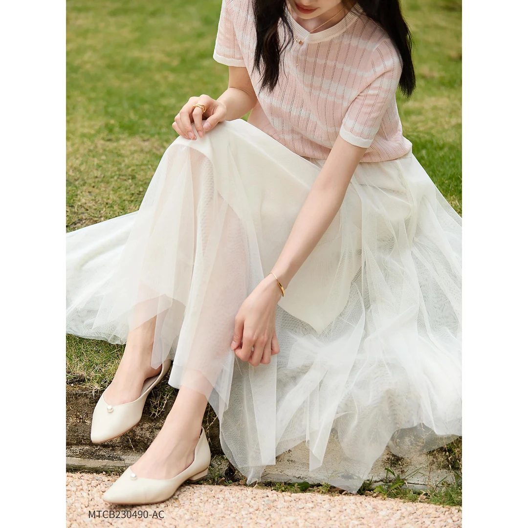 0490柒量一裁小个子杏色仙女裙宽松透气灵动网纱半身裙显瘦裙子女