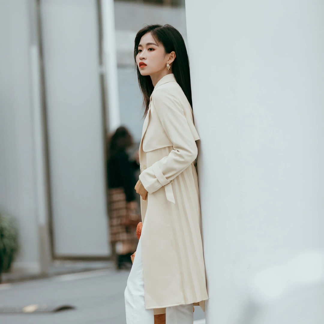 1055柒量一裁小个子秋冬长袖长款风衣外套女洋气时尚韩版