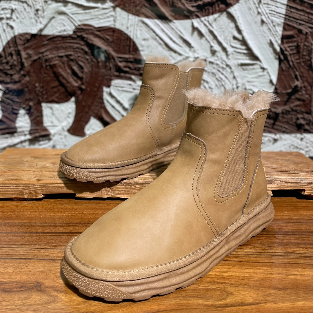 切尔西光面皮男士雪地靴大棉鞋北方过冬鞋毛里舒服保暖防寒防水K