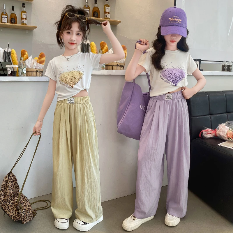 女童夏装套装儿童2025夏季新款大童夏款阔腿裤洋气休闲时髦两件套