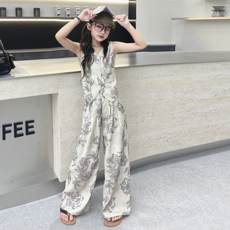 女童复古国风套装2025夏季新款中大童韩版无袖马甲长裤休闲两件套