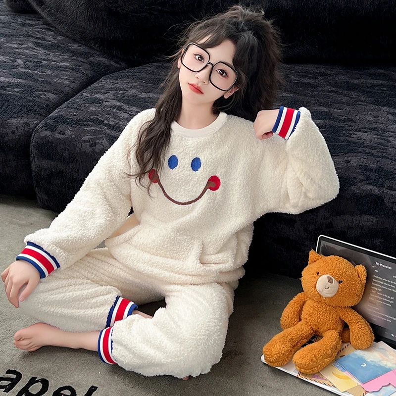 儿童睡衣女孩秋冬2024新款加厚保暖套装女童冬季珊瑚法兰绒家居服