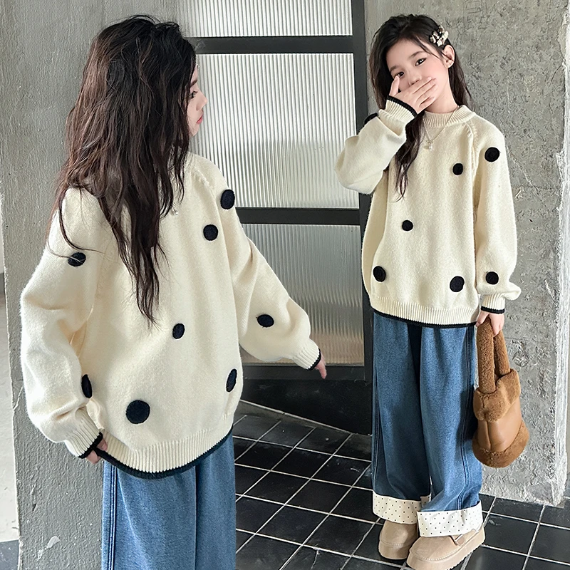 女童毛衣冬季2024新款时髦小女孩套头上衣韩版儿童加厚针织衫冬装