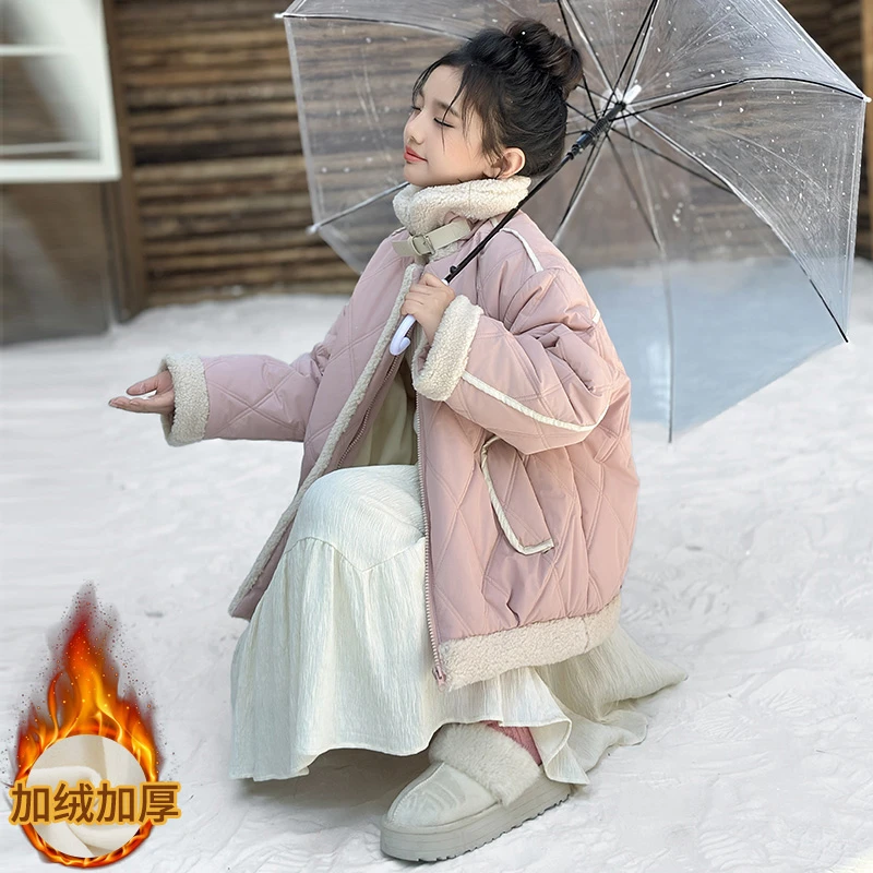 女童外套冬装2024新款洋气中大童秋冬款加绒加厚棉衣儿童冬季棉服