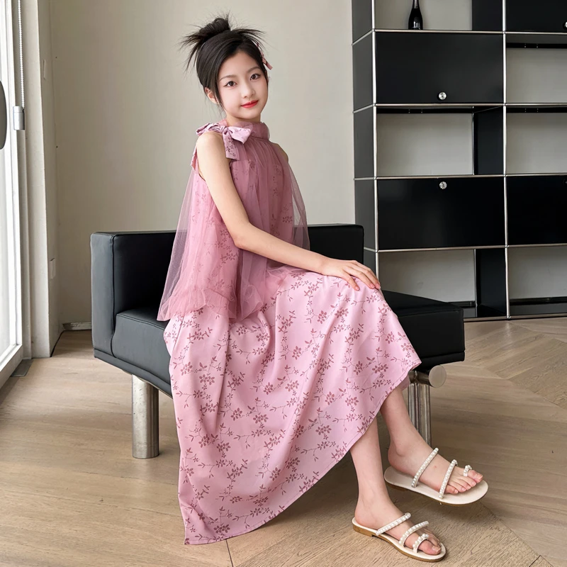 女童夏季无袖连衣裙2024新款洋气儿童新中式背心裙女大童夏装裙子
