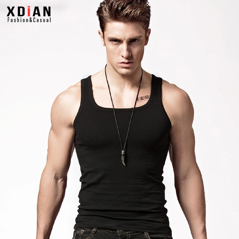 XDIAN/续点男士薄款男夏健身紧身运动方领弹力男纯色棉质打底汗衫