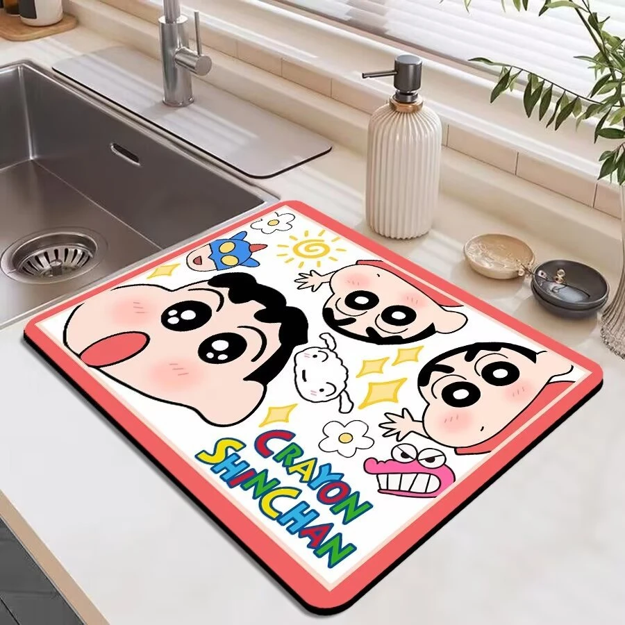 蜡笔小新硅藻泥沥水垫厨房台面吸水速干沥水垫防滑垫餐桌吧台垫子