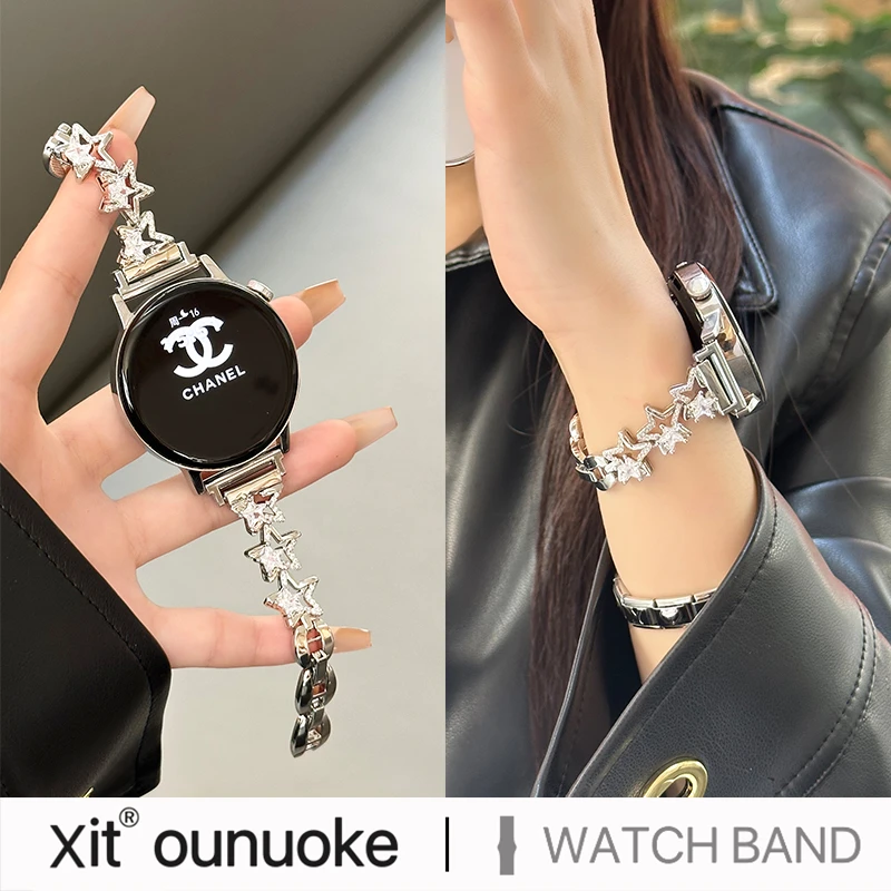 X-IT适用华为gt4表带gt3pro女款watch4小香风41mm五角星带钻表带
