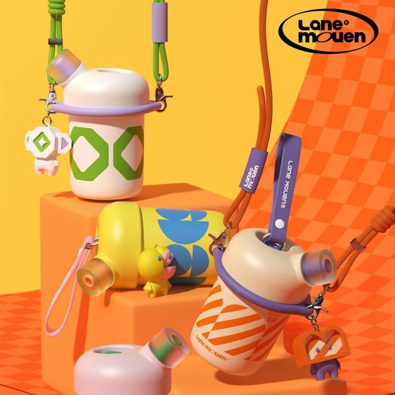 大容量直饮保温杯吸管杯女高颜值随行杯可爱防摔便携斜挎奇趣杯