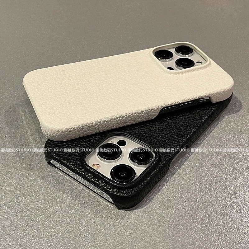 ins简约皮纹适用苹果14pro max手机壳iphone13/12半包11硬壳女款