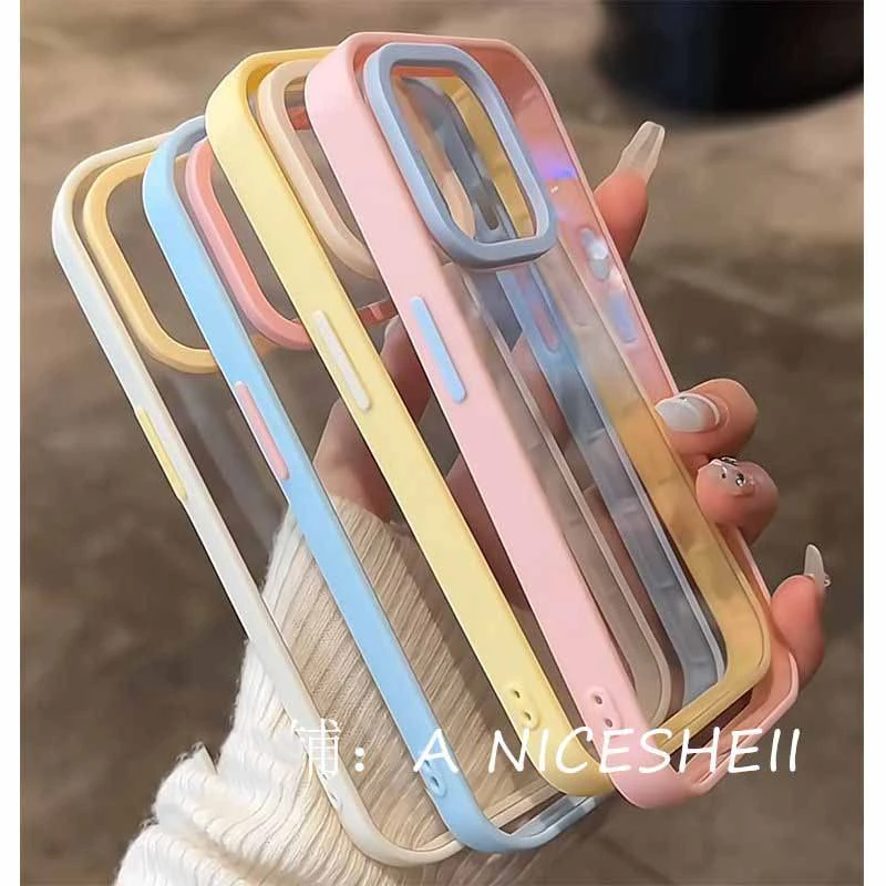 ins奶油撞色diy凹槽肤感边框苹果13手机壳透明15pro/14滴胶保护套