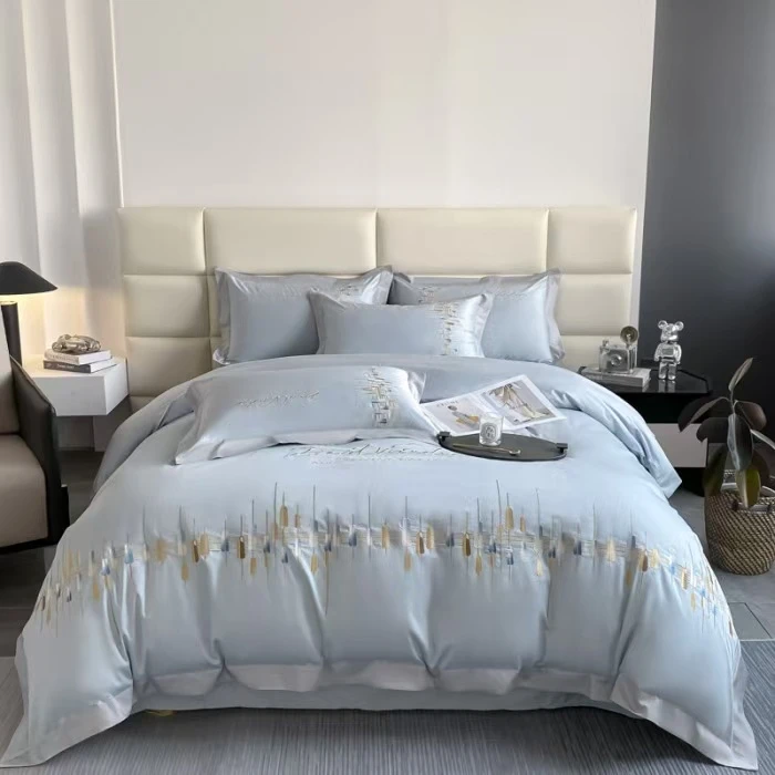 364  床上四件套全棉纯棉床上用品音符蓝